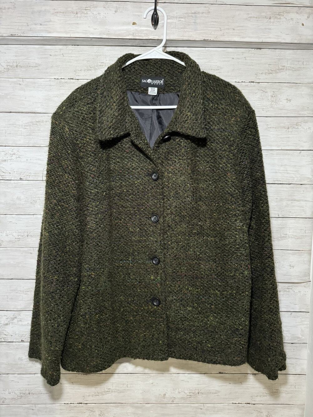 Sag Harbor Plus size 22W Blazer Green Multi Colored Tweed Button Up Jacket